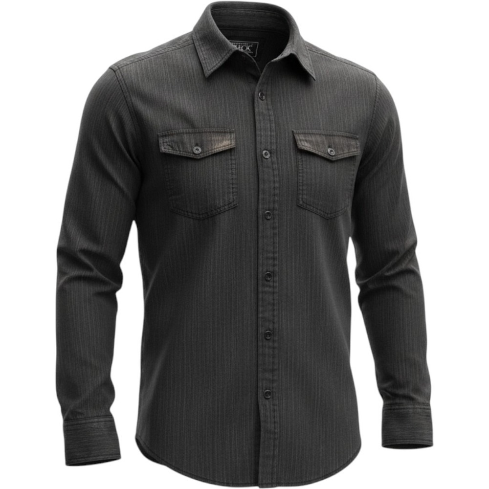 Buckle Black Mens Standard Fit Button Down Shirt Gray Textured Long Sleeve M